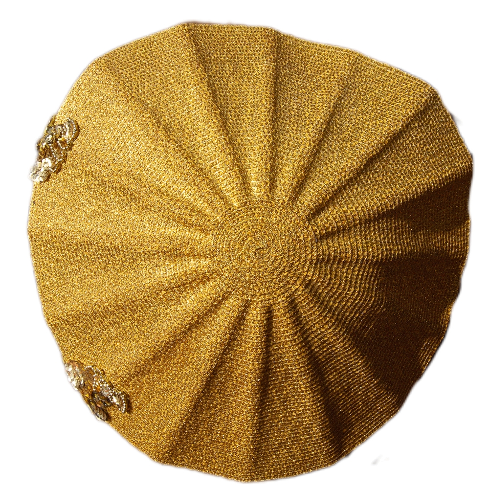 Vintage Gold Glamour Hat with Textured Sunburst Design